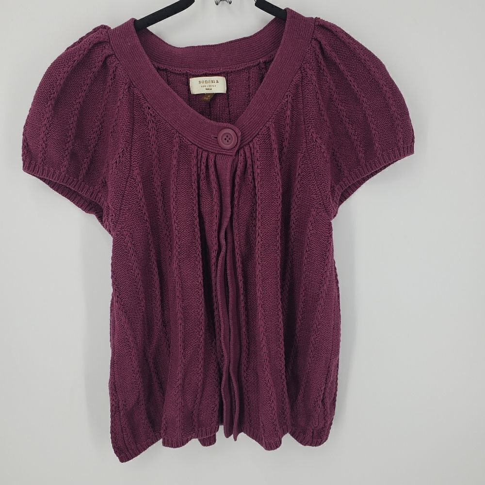 Sonoma Plum Knit Open Front Sweater With Front One Button Closure Size 1X